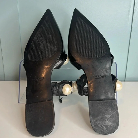Zara Basic Collection Black Leather Mules w/ Pearl Accent Straps. Size 39. NWOT. - Picture 10 of 15